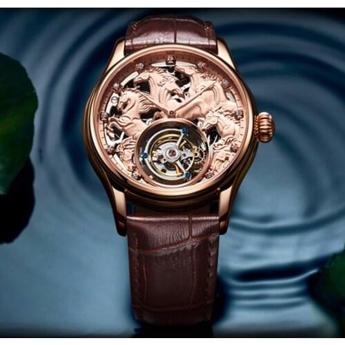 Men mechanical wristwatches luxury tourbillon watch sapphire waterproof customization leather strap class roman scale skeleton