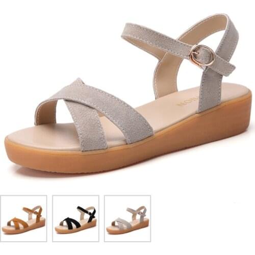 Womens shoes ladies sandals summer leather flat bottom buckle comfortable mothers shoe soft bottom sandal Sweet student shoejp