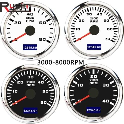 52mm Car Tachometer Waterproof Tacho Sensor Hour Meter 3K-8K RPM Hourmeter Gauge LCD Display With Red Backlight For Marine Boat