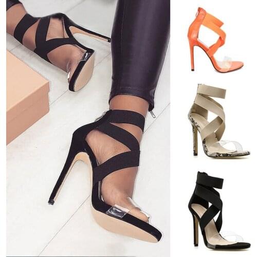 New Fashion Heels Women Shoes Jelly Transparent Shoes Woman Pumps High Heels Female Shoes Sexy Sandals Cross-tied Party Shoes 43