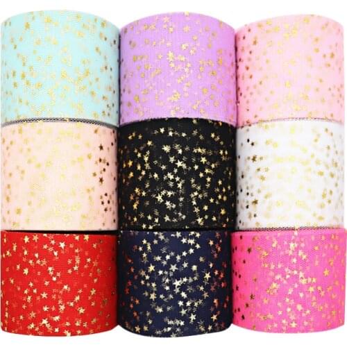 25Yards/roll 6cm Gold Foil Star Tulle Roll Organza Tutu Fabric Baby Shower Party Supplies DIY Hair Bows Handmade Materials