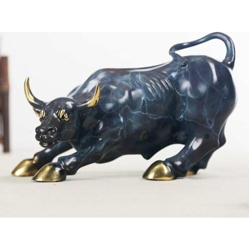 Unique-2020 HOME company Shop TOP Business art Good luck Mascot stock-market Wall Street bull color brass Decorative sculpture