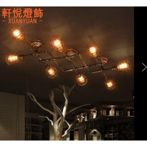 Vintage industrial wind suction top American country loft bar cafe office water pipe creative wrought iron ceiling lamp