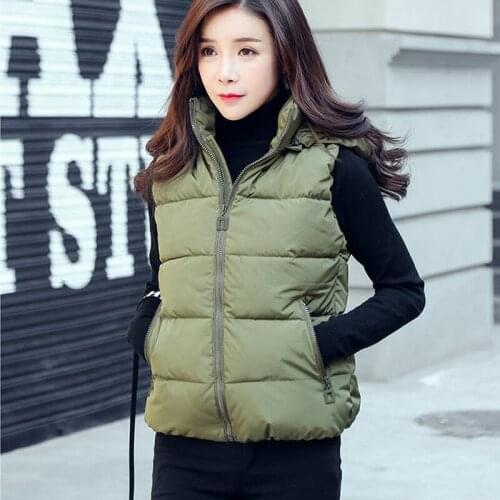 Wenfly Women Hooded Cotton Jackets Casual Korean Loose Warm Thick Waistcoat Sleeveless Removable Hat Vest Outerwear