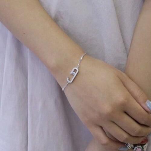 SLJELY High Quality S925 Sterling Silver Micro Inlay Cubic Zircon CZ Safety Pin Shape Charm Bracelet Women Fashion Jewelry