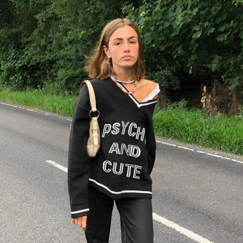 2021 New Women Long Sleeve Pullover Casual Sweater Black Letter Printed Jumpser Streetwear Female Sweaters Warm Winter Clothes