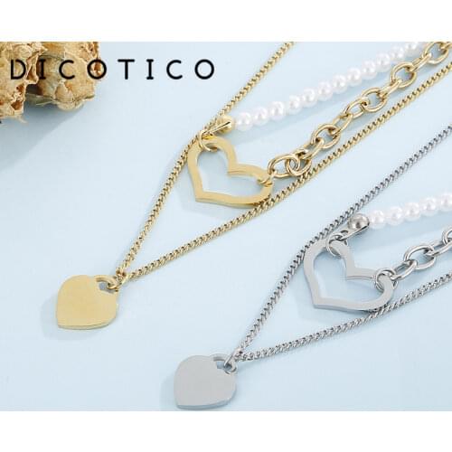 Double Layer Chain Necklace For Women Stainless Steel Heart Around The Neck White Beads Choker Women Jewelry Accessories 2021