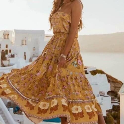 Boho Summer Vintage Floral Print tassel Midi Strap Dress Women 2019 Fashion drawstring Beach Dresses Vestidos