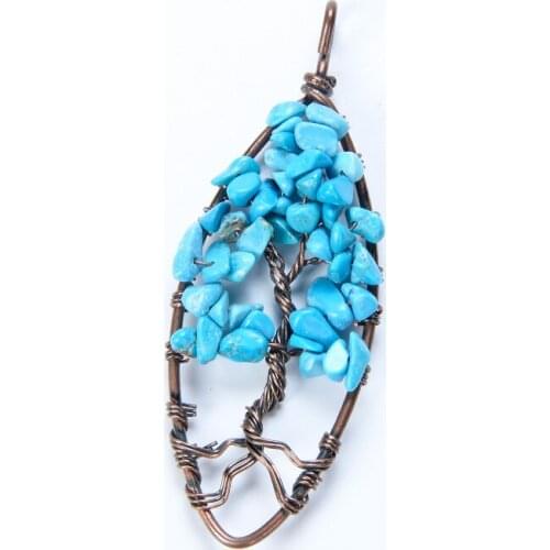 New Design 1PC Copper Marquise Tree of Life Pendant Blue Stone Turquoises Pendants For Women Lady Necklace Fashion Jewelry