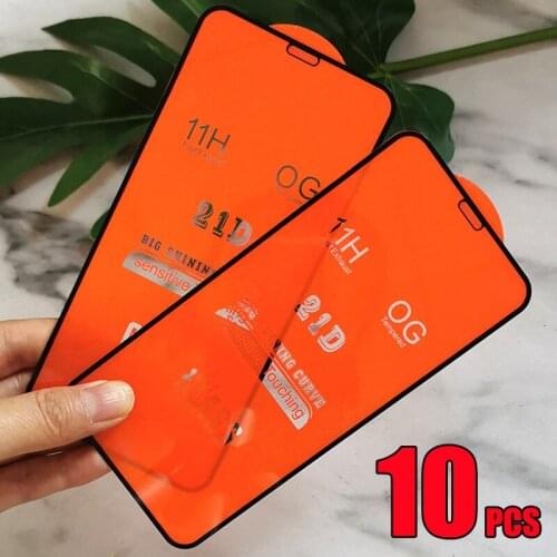 10pcs 21D Full Glue Tempered Glass Screen Protector Film For TECNO Camon 17 16 Premier Spark 7 Pro 6 GO Pova POP 5 4 3 Smart HD