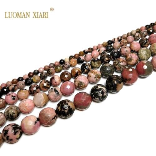 Fine AAA 100% Natural Faceted Rhodochrosite Round Stone Gem Beads For Jewelry Making DIY Bracelet Necklace 4/ 6/8/10/12mm