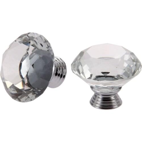 2pcs Crystal handle 40mm Diamond Glass Knob door cabinet pull furniture hardware White Blue Yellow Pink Green Black Red clear