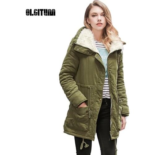 2019 Winter Jacket Women Hooded Coat Cotton Jacket Adjustable Waist Slim Parkas Plush Lining Cotton Coat CC256