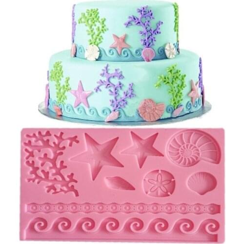 3D DIY Coral Starfish Shell Lace Fondant and Gum Paste Silicone Mold Bakeware Pastry Decorating Cake Mould Tools