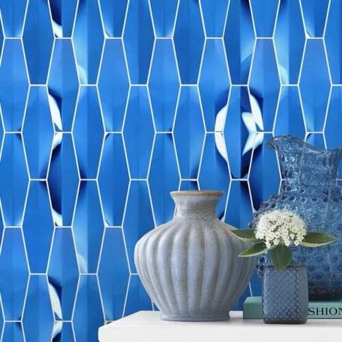 3D mirror blue polished tile metail kitchen mosaic tile for wall deco