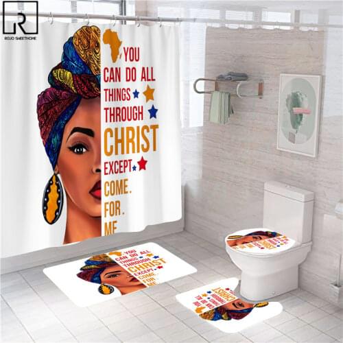 American Women 3D Shower Curtains Waterproof Black Girl Bathroom Partition Soft Bath Mat Set WC Bathing Carpet Toilet Lid Cover
