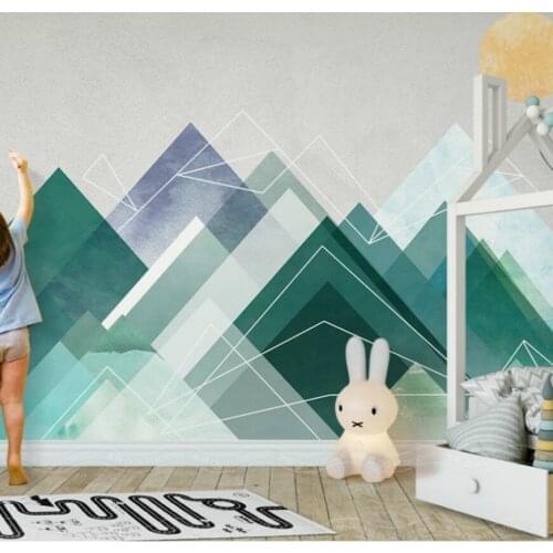 Free Shipping 3d Triangle Geometry Line Background Big Mountain Landscape Wallpaper Sun Rise Spring Wallpaper custom wallpaper