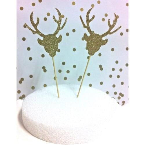Glitter Reindeer head cupcake toppers rustic wedding birthday fruit Picks Bridal baby shower Bachelorette party decorations