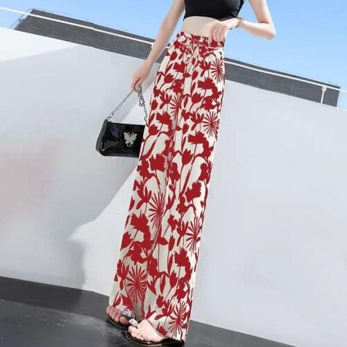 Fashion printing High waist Wide Leg Pants Women Bohemian Casual Loose big size summer Straight pants Ladies Chiffon trousers