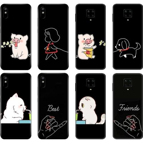 Black tpu Case For Xiaomi Redmi 7A 8 8A 9A 9C Case Redmi Note 8T 8Pro Note9 9S 9Pro Case Always And Forever Best Friends Cartoon