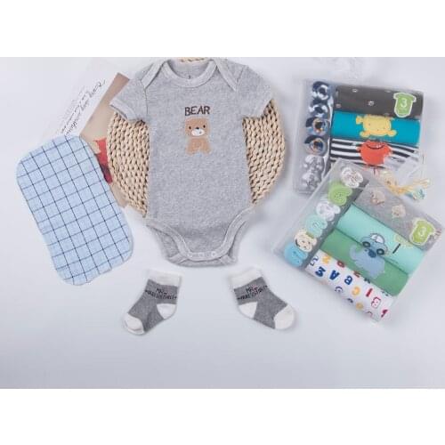 Baby Short Sleeve Triangle Romper + Socks Hand Towel Cotton Baby Sandbag Gift Box baby clothes