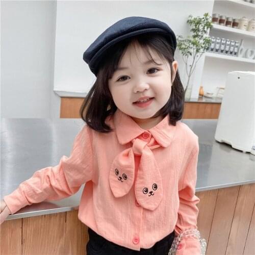 DFXD Baby Girls Blouse 2021 Spring Preppy Style Cotton Long Sleeve Shirt Princess Costume Cartoon Cat Bow Outfits Tops 1-7Yrs