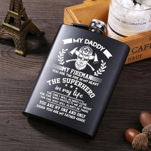 To my daddy Hot sale portable stainless steel hip flask alcohol bottle travel whiskey alcohol liquor bottle flagon Small Bottle