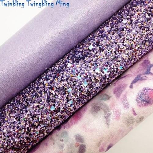 PURPLE Glitter Fabric, Feather Pritned Glitter Fabric, Velvet Fabric Sheets For Bow A4 21x29CM Twinkling Ming XM671