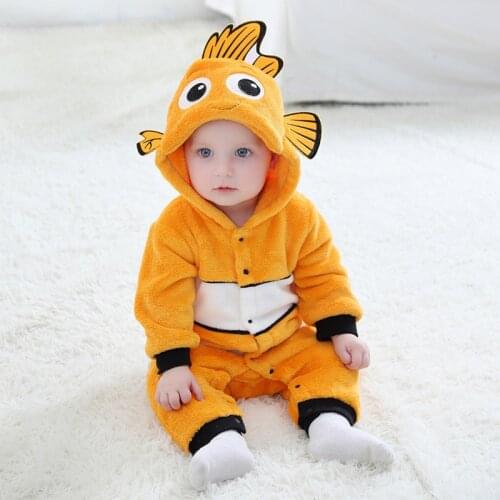 Nemo Fish Cosplay Costume Baby Lovely Kigurumis Jumpsuit Yellow Fish Suit Winter Warm Pajamas Child Funny Halloween Gift
