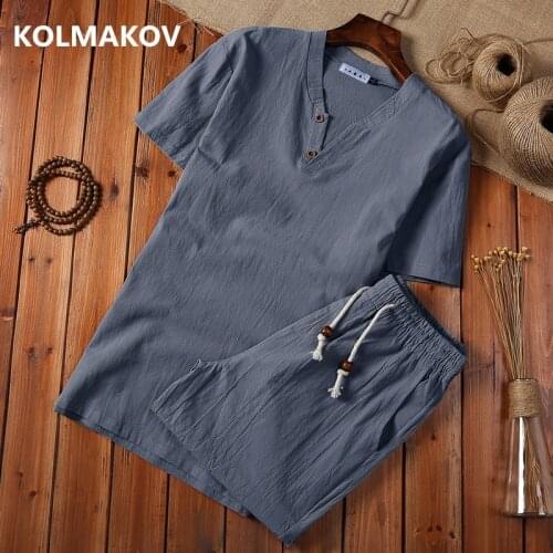 Shirt + shorts) 2019 summer fashion men shirt Cotton and linen shirts Short sleeve mens casual shirts men 2 pieces size M to 5