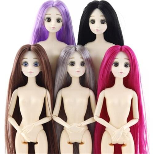 New BJD Doll 30CM Movable 20 Joints 3D Eyes Blue Brown Red Long Wig Nude Doll Head DIY Fashion Change Makeup Cute Girl Gift