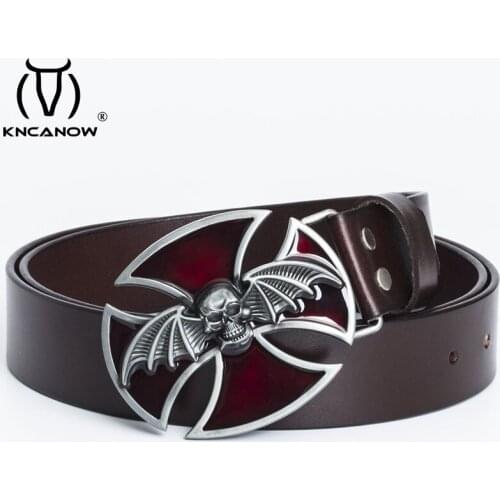 Mens Fashion 3d Cross Skull Metal Buckles For 3.8cm Belt Luxury Male Genuine Cowhide Leather Belt Jeans Punk Accessories Gift