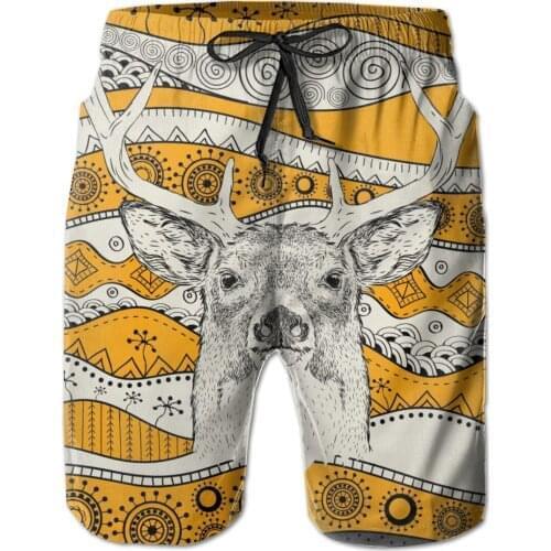 Mens Swimwear Swim Shorts Trunks Hand Drawn African Deer Beach Board Shorts Swimming Swimsuits Mens Running Sports Surffing