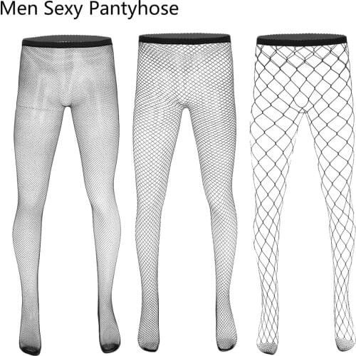 Mens Pantyhose Sexy Underwear Exotic Fishnet Tights See Through Sheer Elastic Slip Stockings Plus Size Men Gay New Dropshipping