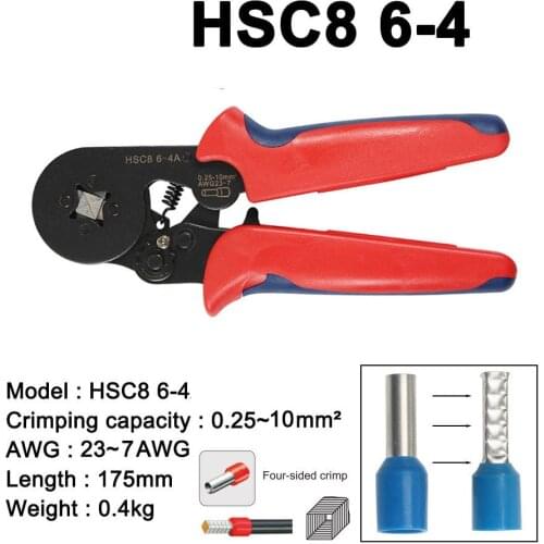 Tubular terminal crimping tools mini electrical pliers HSC6-4A/6-4 0.8-10mm2 23-7AWG 0.25-6mm2 high precision clamp set