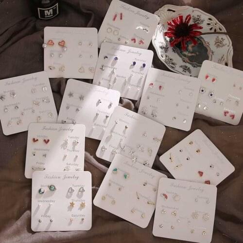 IFMIA New Women Heart Star Earrings Set Fashion Girl Small Jewelry Square Leaf Pearl 6-pairs Stud Earring Sets Lady Jewelry Gift