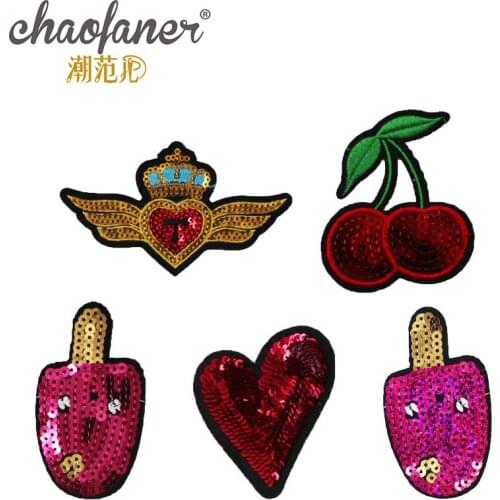 50pcs/Lot Embroidery Patches Letters Clothing Decoration Accessories Sequins Fruit Love Diy Iron Heat Transfer Applique
