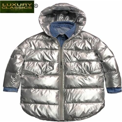 Parkas Winter Jacket Women Mujer 2021 Korean Streetwear Hat Hoodies Spliced Fashion Coats Jeans Fit Casaco Feminino LW495