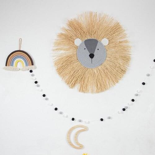 Hanging Decor Cute Hand-Woven Exquisite Lion Tiger Straw Wall Decoration for Baby Room