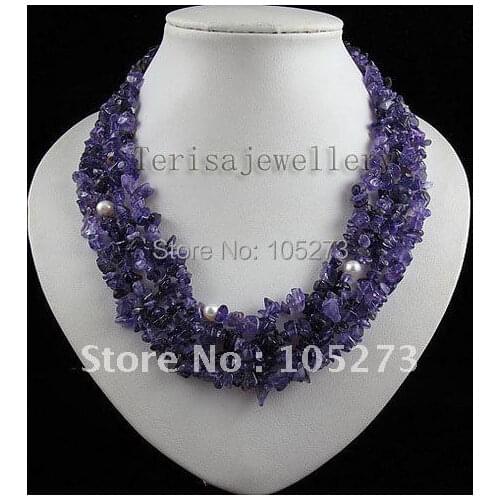 Amazing! 4rows purple Amethysts & pearl necklace Multicolor fashion Womans jewellery necklace wholesale Free shipping A2544
