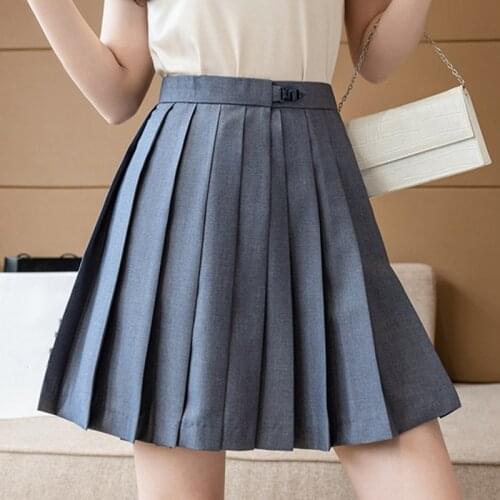 Casual Korean Women Solid Pleated Skirt Mini Harajuku A-Line Skirt Ladies Summer Kawaii High Waist Skirts Female