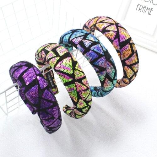 Reteo Sequins Padded Headbands For Women Colorful Wide Spong Bling Hairbands Turban Party Hair Acessories Bezel Hoop Headwear