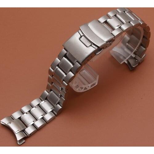 18 20 22 24mm Stainless Steel Watchband Curved End Strap Fold Buckle Clasp Wrist Belt Bracelet Silver For Seiko mens Accessories