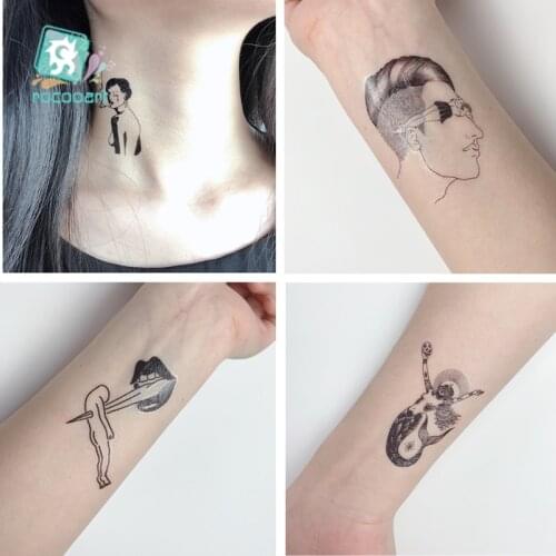 Rocooart 2019 Small Balck 6x6cm Taty Old School Design on Body Neck Art Temporary Fake Tattoo Sticker Female Tatuajes Tatuagem