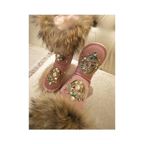 Hot Winter Woman Warm Fox Hair Snow Boots Female Slip-on Flat Shoes Woman Casual Mid-calf Boots Girls Bling Crystal Boots