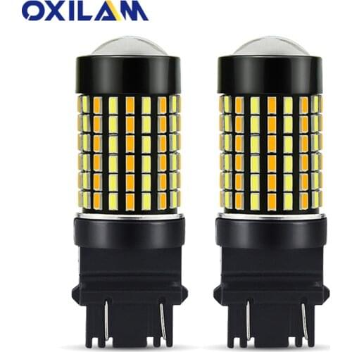 OXILAM 2Pcs 3157 LED Switchback Bulb Dual Color White Amber T25 3156 P27W P27/7W Lamp for Turn Signal DRL Daytime Running Light