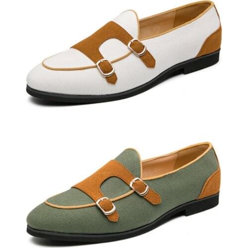 Mens Breathable Casual Canvas Shoes Adults Fashion Lazy Loafers Double Buckle Male Driving Slip On Flats