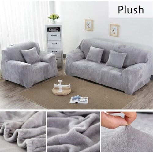 Solid Color Plush Thicken Elastic Sofa Cover Universal Sectional Slipcover 1/2/3/4 Seater Stretch Couch Cover For Living Room