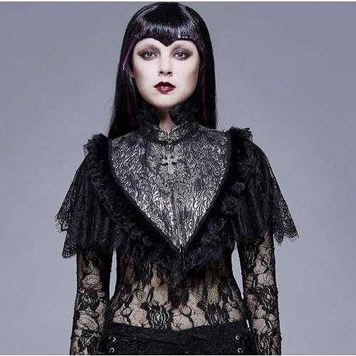 Gothic Vintage Womens Ponchos And Capes Short Patchwork High Neck Tops Lace