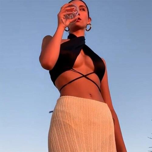 Black Sexy Bandage Halter Tube Tops Women Strapless Crop Top Backless Seamless Bra Chic Bralette Wrapped Chest Bandeau Top